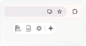 The extension's default PDF and Word buttons at the top right of a Claude conversation, before Markdown is switched on